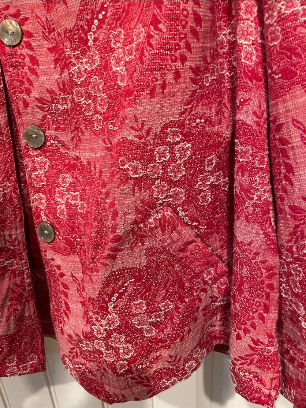 Rebecca Malone Pink-Red Paisley Button Front Blouse - Picture 5 of 7